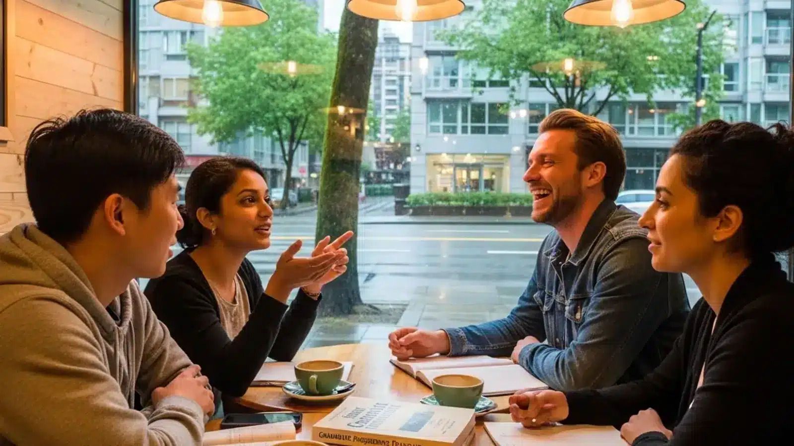 Practicing French conversation with a group — supplementing self-study with real speaking practice