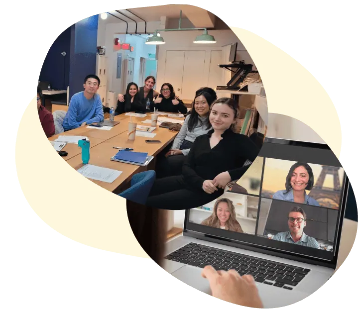 French Transformation students in a live online class