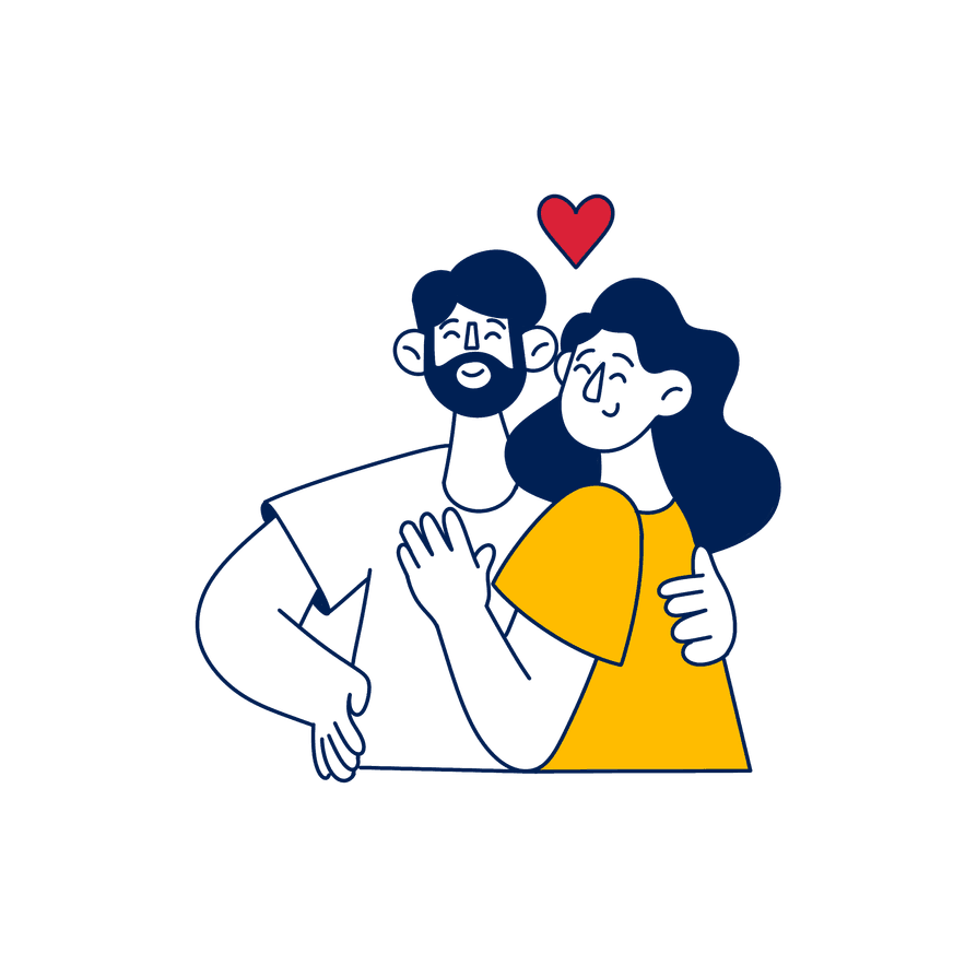 Couple embracing, learning French together