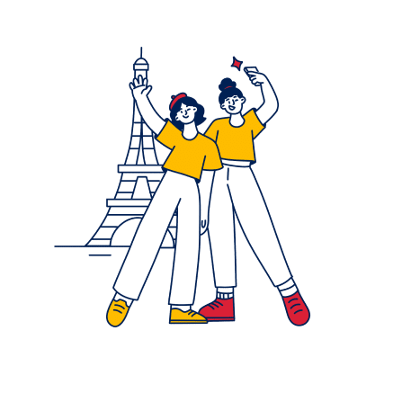Travellers in front of the Eiffel Tower
